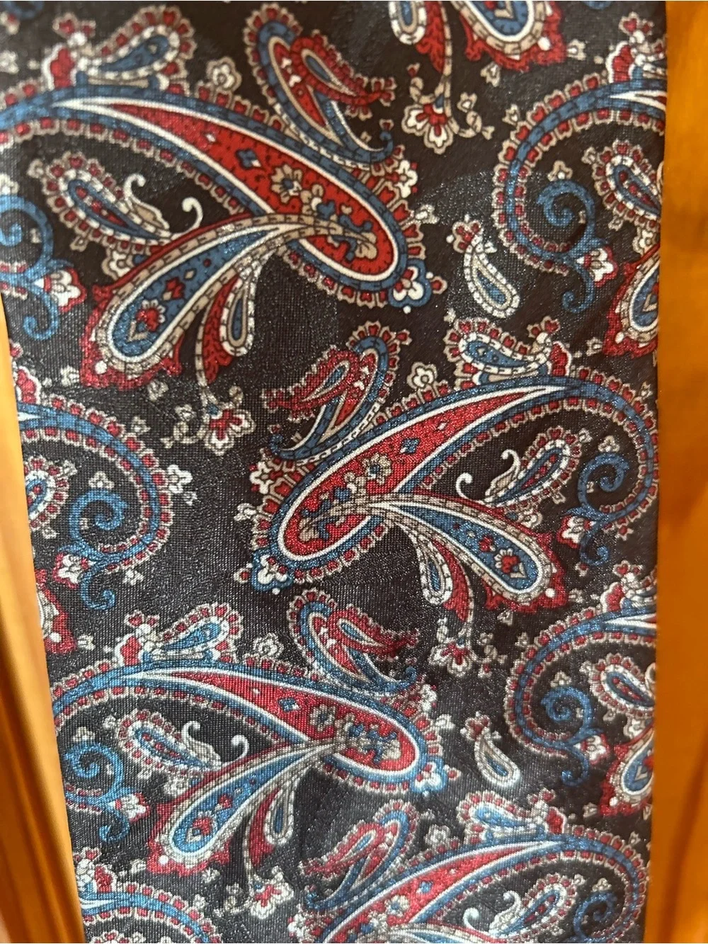 David Taylor Black Paisley Silk Tie with Red & Blue Accents